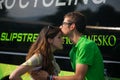 Pinerolo, Italy May 26, 2016; Davide Formolo, team Cannondale, meet his girlfriend after the end of the stage
